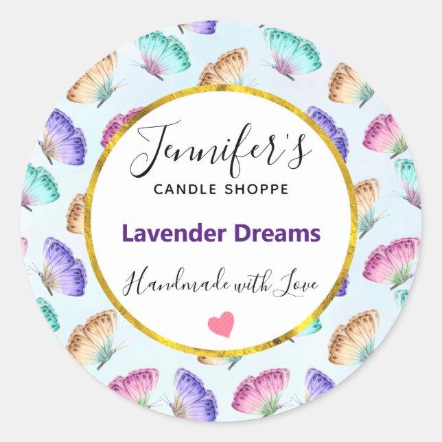 Adesivo Sabão/Vela Padrão De Borboleta De bonito Aquarela (Frente)