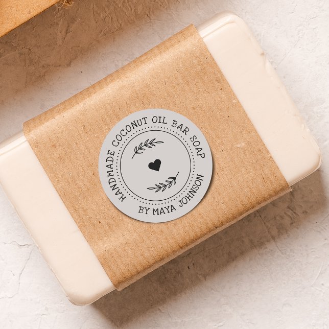 Adesivo Sabonete Artesanal de Folhagem Rústica (Rustic Greenery Handmade Soap Classic Round Sticker)