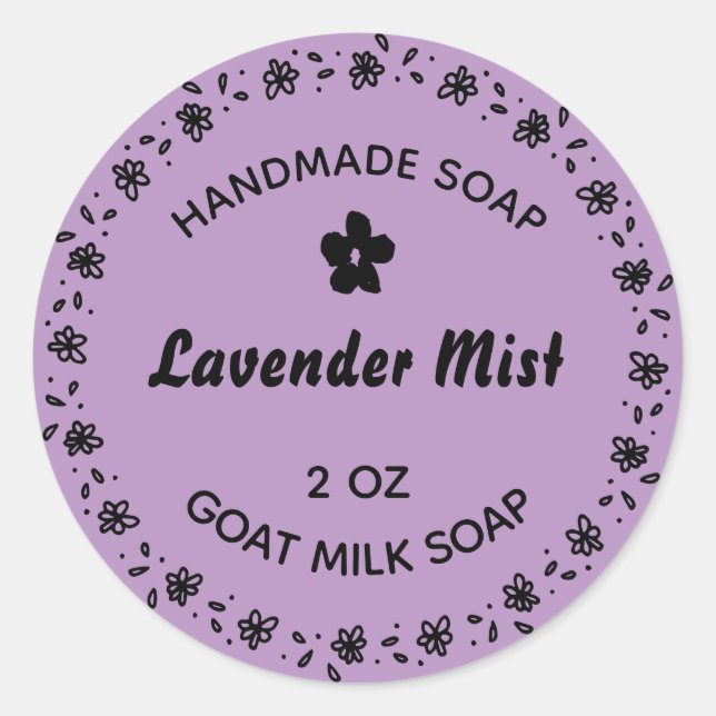 Adesivo Sabonete Caseiro Coroa de Flores Rústica Lavanda R (Frente)