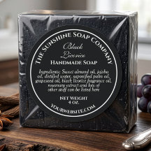 Sabonete cosmético preto estilo vintage com texto 