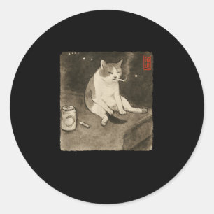 Adesivo Sad Cat Fumante Engraçado Meme Sumi-e Kit de Arte 