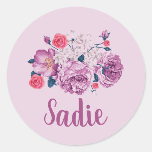 Adesivo Sadie Nome Floral Personalizado Flor Vintage Rosa