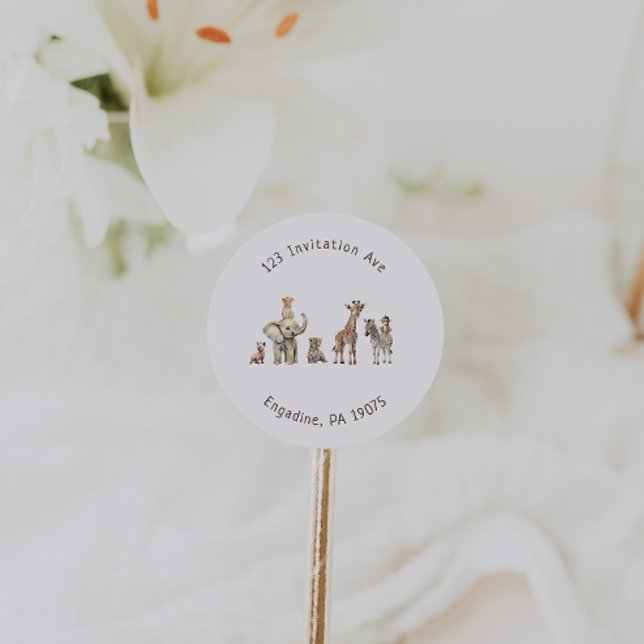 Adesivo Safari Animal Chá de fraldas Endereço Envelope Sel (Criador carregado)