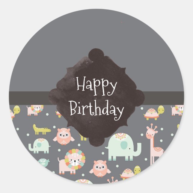 Adesivo Safari Animal Pattern Nursery Art Happy Birthday (Frente)