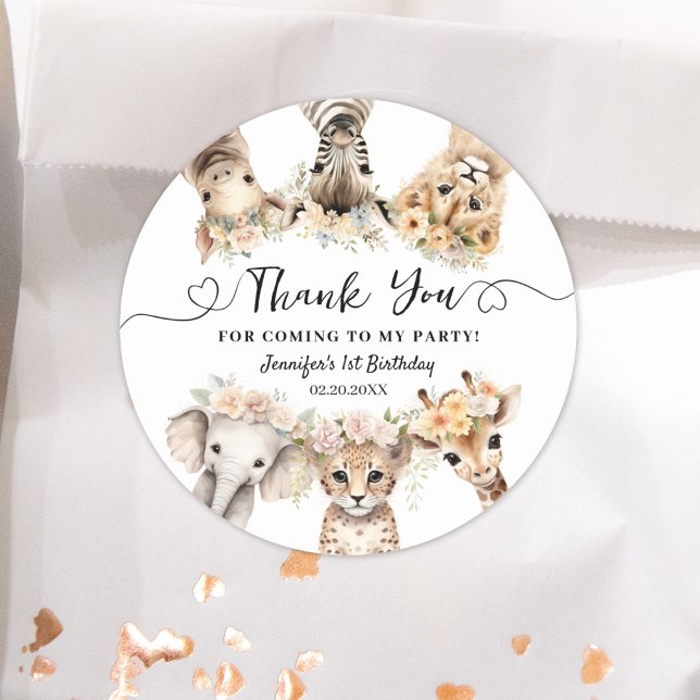 Adesivo Safari Animal Rapariga Clássica de Aniversário (Criador carregado)