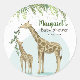 Adesivo Safari Giraffe Green Leaf Baby Round Sticker