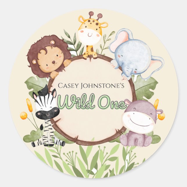 Adesivo Safari Watercolor Wild One 1st Birthday (Frente)