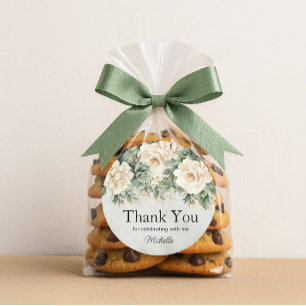 Adesivo Sage Branco Floral Dourado Aniversário Obrigado