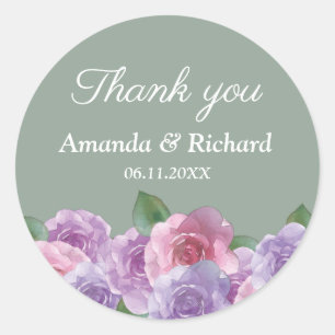 Adesivo Sage Dusty Pink Purple Floral Casamento Obrigado