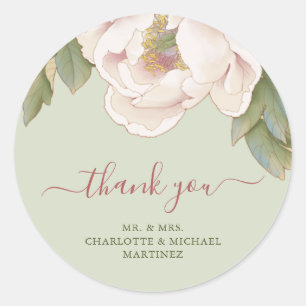 Adesivo Sage e Blush Peony Rosa Casamento Obrigado