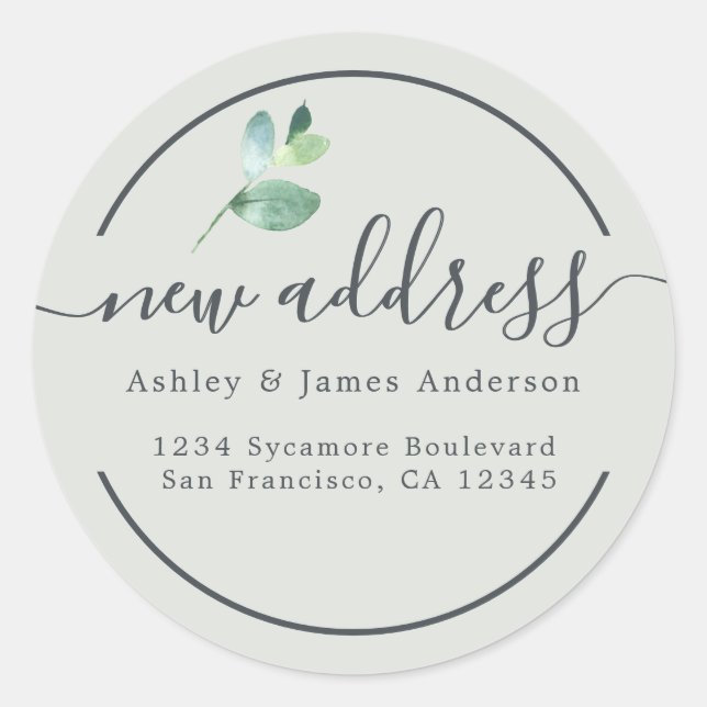 Adesivo Sage Eucalyptus New Address Round Label (Frente)