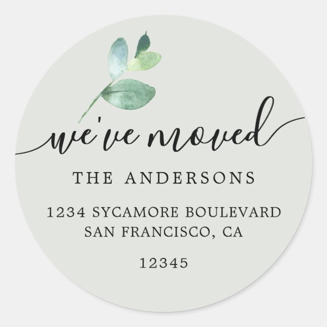 Adesivo Sage Eucalyptus We’ve Moved Round Address Label (Frente)
