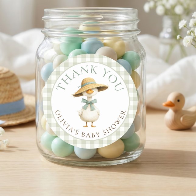Adesivo Sage Gingham Silly Goose Obrigado Baby Shower  (Criador carregado)