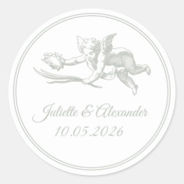 Adesivo Sage Gray Toile de Jouy Cupid Round Stickers