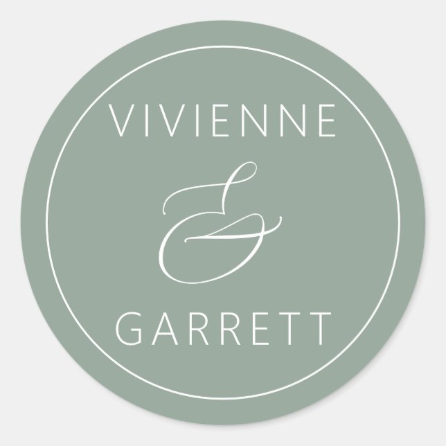 Adesivo Sage Green and White Wedding Envelope Seals (Frente)