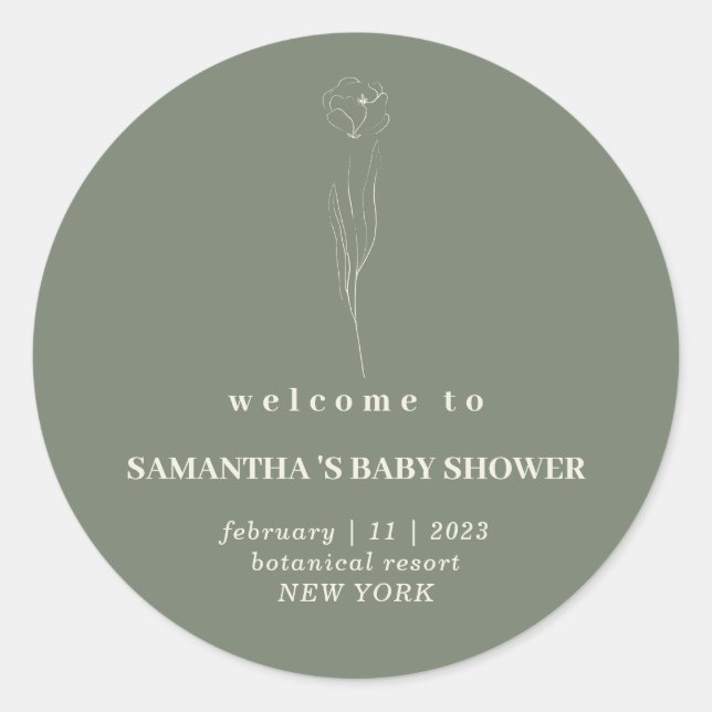 Adesivo Sage Green Beige Flower Welcome baby shower (Frente)