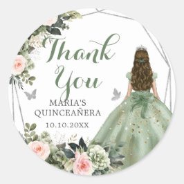 Adesivo Sage Green Blush Pink Floral 15 Años Obrigado