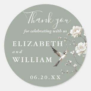 Adesivo Sage Green Chinoiserie Casamento Floral Obrigado