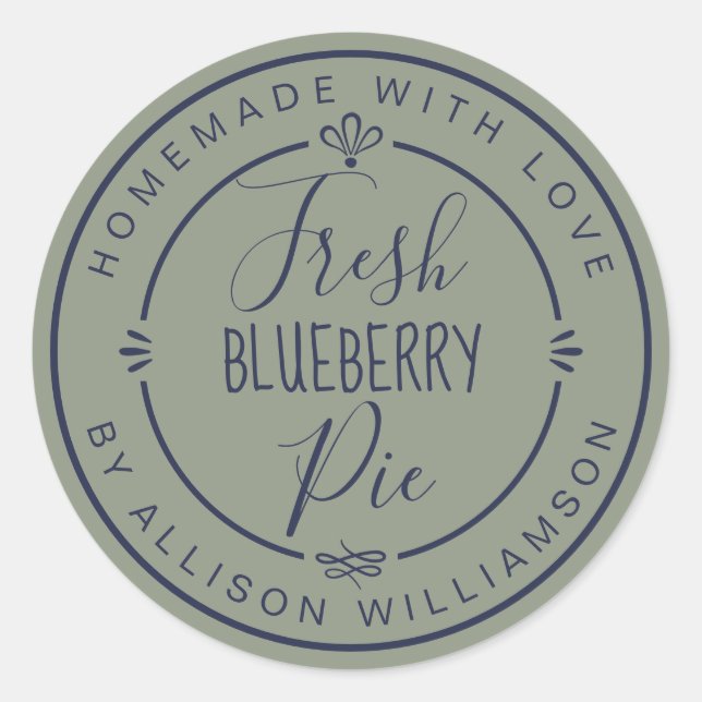 Adesivo Sage Green Classic Homemade Blueberry Pie Label (Frente)