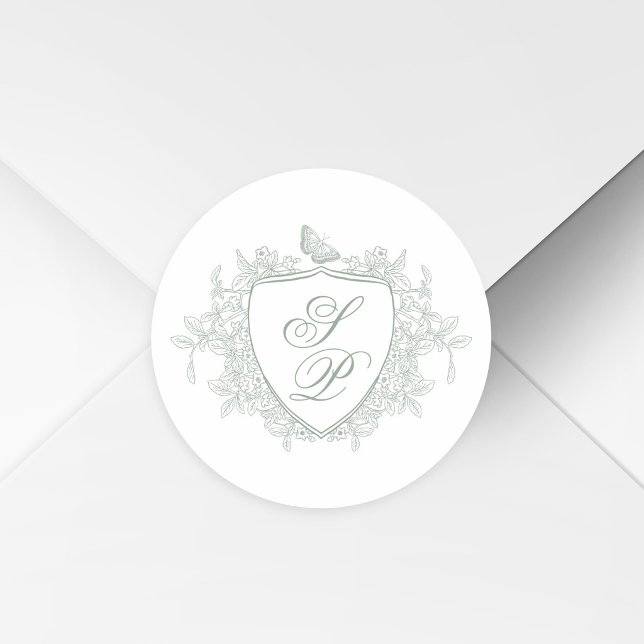 Adesivo Sage green crest monogram wedding (Criador carregado)