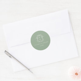 Adesivo Sage Green Crest Monograma Envelope de Casamento S