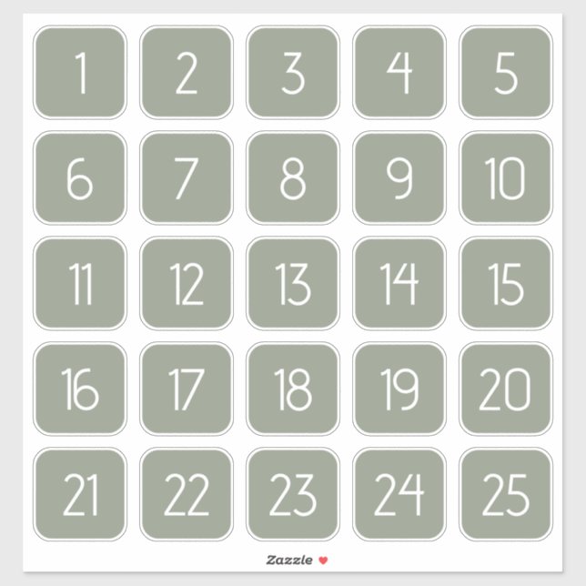 Adesivo Sage Green Customizable Square Number Stickers  (Folha)