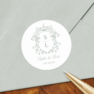 Adesivo Sage Green Elegant Barroco Crest Monograma Casamen