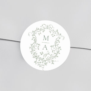 Adesivo Sage Green Elegant Floral Crest Monogramas