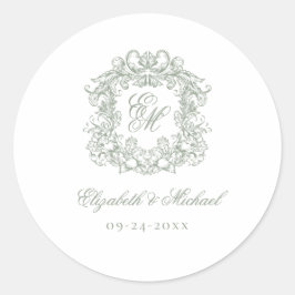 Adesivo Sage Green Elegant Vintage Monogram Crest Wedding