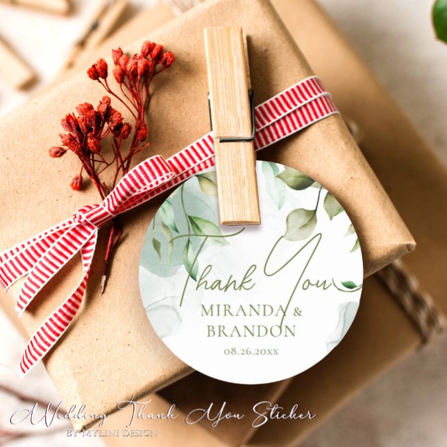 Adesivo Sage Green Eucalyptus Foliage Casamento Obrigado (Criador carregado)