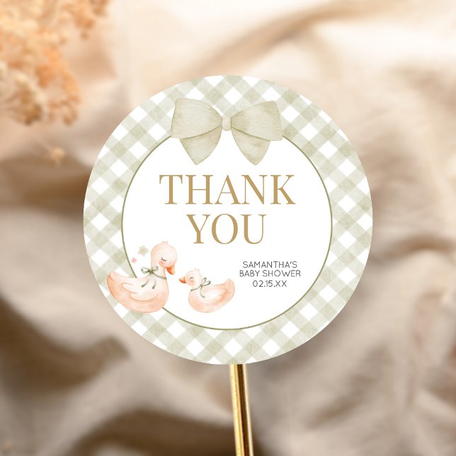 Adesivo Sage Green Gingham Silly Goose Baby Shower (Silly Goose Baby Shower Sticker)