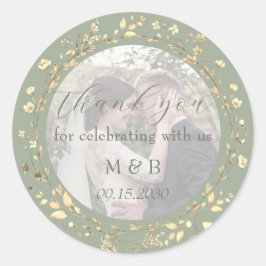 Adesivo Sage Green Gold Floral Photo Wedding Thank You