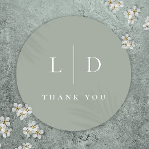 Adesivo Sage Green Minimalista Monograma Weding Favor