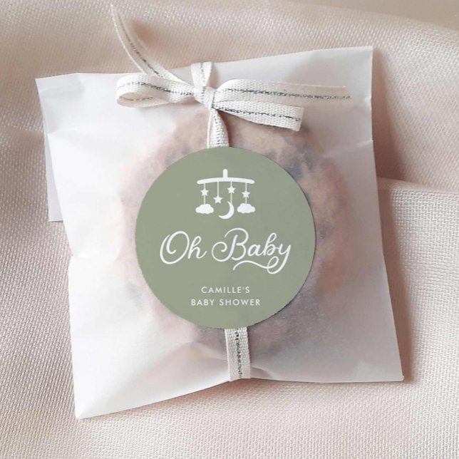 Adesivo Sage Green Modern Oh Chá de fraldas (Oh Baby Sage Green Favor Round Sticker)