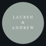 Adesivo Sage Green Modern Wedding Envelope Seals<br><div class="desc">Este selo/adesivo do envelope do casamento apresenta um fundo minimalista com texto branco. Totalmente personalizável com seus nomes e cor de fundo. Para personalização mais detalhada,  clique no link "Clique para personalizar mais". Itens de suíte de casamento correspondentes também estão disponíveis nesta coleção.</div>