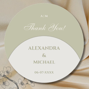 Adesivo Sage Green Monograma Japandi Casamento Obrigado
