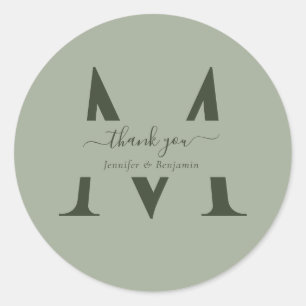 Adesivo Sage Green Monogramas Favor do Casamento Obrigado
