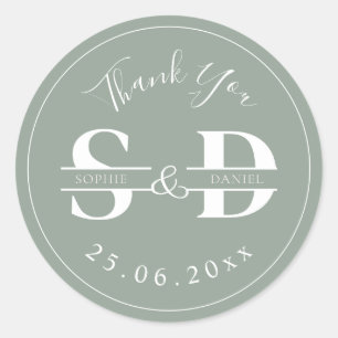Adesivo Sage Green Monogramas Obrigado Favores De Casament