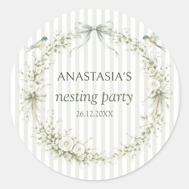 Adesivo Sage Green Nesting Party Baby Shower (Frente)