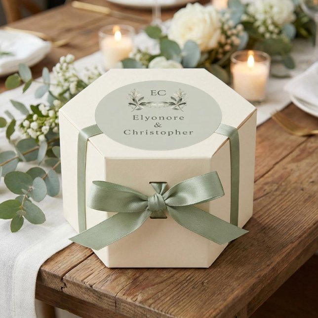 Adesivo Sage Green Olive Branch Monogram Wedding  (Criador carregado)