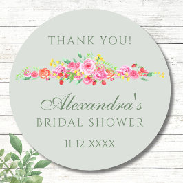 Adesivo Sage Green Pink Peony Chá de panela Obrigado