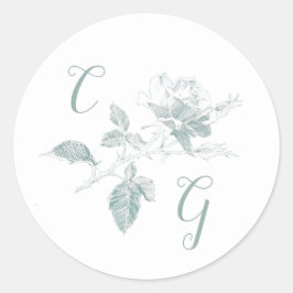 Adesivo Sage Green Rose Line Art Monogram Wedding