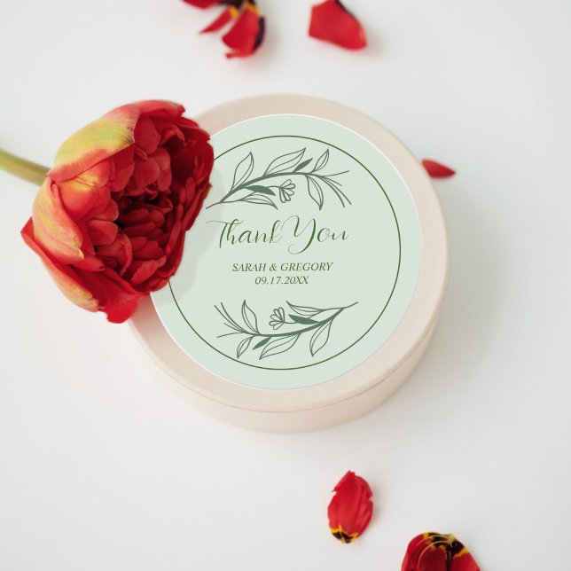 Adesivo Sage Green Simple Boho Obrigado Favor Do Casamento (Criador carregado)