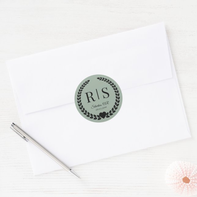 Adesivo Sage Green Wedding Monogram Initials (Envelope)