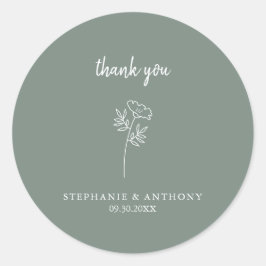 Adesivo Sage Green Wildflower Wedding Obrigado