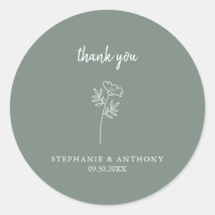 Adesivo Sage Green Wildflower Wedding Obrigado