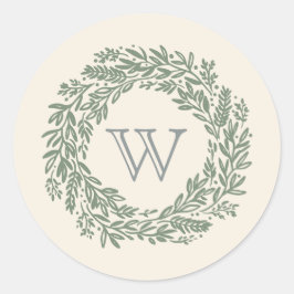 Adesivo Sage Green Wreath Preppy Monograma Gift Sticker
