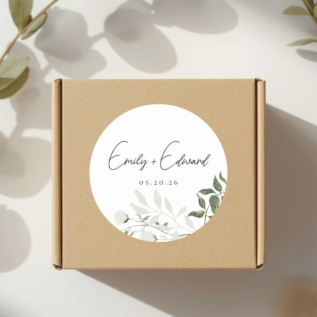 Adesivo Sage Greenery e Envelope de Casamento Floral Branc (Criador carregado)