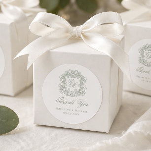 Adesivo Sage Verde Crista de Casamento Monograma Obrigado