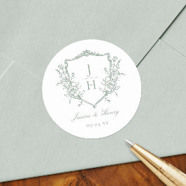 Adesivo Sage Verde Floral Crest Monograma Casamento Regênc